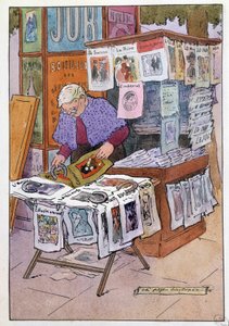 Paris Small Metiers: a kioszkban újságok vannak. Charles Pezeu dit Carlopez rajza (XX. század) alkotó: Charles Pezeu-Carlopez