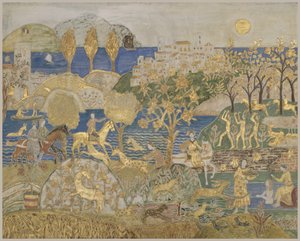 Hill Town, 1928 körül (tempera, grafit és aranylevél a bekarcolt, szaggatott panelen)