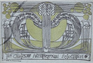 Conversazione Program a Glasgow Architectural Association számára, 1894 (linómetszet fekete és zöld színnel, világoskék papírra nyomtatva) alkotó: Charles Rennie Mackintosh