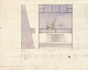Mosdóállvány kialakítása, oldalsó és elölnézetben, 1904 alkotó: Charles Rennie Mackintosh