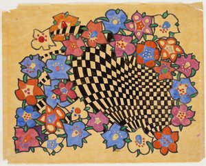 Virágos és kockás szövetminta, 1916 körül alkotó: Charles Rennie Mackintosh