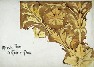 Intarsia Panel, Certosa di Pavia, 1891 (ceruza és akvarell papíron) alkotó: Charles Rennie Mackintosh