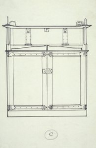 Bútor vonalrajza (szekrény), 1910 körül (tintával papírra) alkotó: Charles Rennie Mackintosh