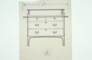 Bútorvonalas rajz (egy telep festett panelekkel), 1910 körül (tintával papírra) alkotó: Charles Rennie Mackintosh