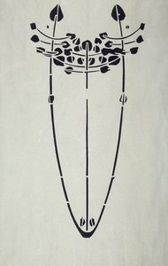 Modern reprodukció az eredeti Mackintosh stencilről fali dekorációhoz, fa motívum, 1902 (poszter színe patronpapíron)