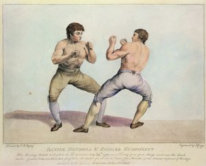 Bokszmeccs Daniel Mendoza és Richard Humphreys között, 1790. szeptember 29. (kézzel színes rézkarc)