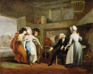 „Dining in the Hayfields” (M. Thornhill lelkésze meglepte) 1. kötet, VIII. fejezet Oliver Goldsmith „The Vicar of Wakefield” című művéből, 1786