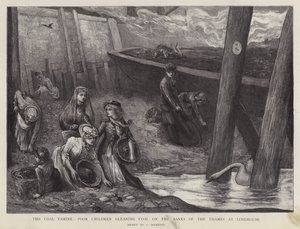 Szegény gyerekek szenet szedegetnek a Temze partjáról a londoni Limehouse-ban (litho) alkotó: Charles Ricketts