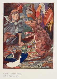"Ahem - mondta az egér fontoskodóan.
Alice egy egérrel és más állatokkal. alkotó: Charles Robinson