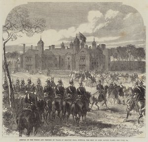 A walesi herceg és hercegnő megérkezése a suffolki Melford Hallba, Lord Alfred Paget székhelyére