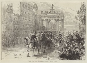 XII. Alfonz király bevonulása Madridba, körmenet a Calle de Alcalán