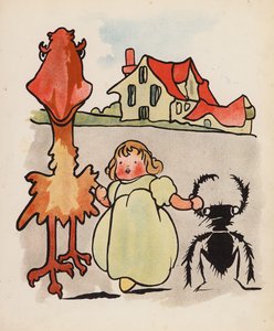 Nonszensz: Baba, madár és bogár sétálni (színes litográfia) alkotó: Charles Robinson