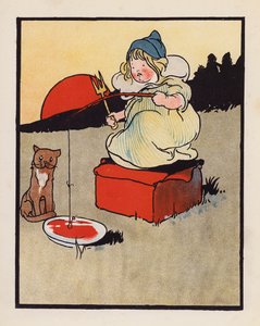 Nonszensz: Csecsemő halászik egy tálban (színes litográfia) alkotó: Charles Robinson