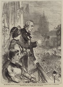 A Midlothian Election, Mr Gladstone beszédet mond a tömeghez a Lord Rosebery House erkélyéről, az Edinburgh-i George-Streetben, április 5-én, hétfőn este nyolc órakor