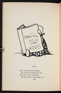 XVII.
Egy rím. Egy gyermek fejjel lefelé olvas egy könyvet. alkotó: Charles Robinson