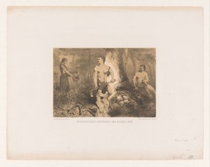 Férfiak, nő és gyermek az erdőben Kvenen, Hollandia legrégebbi lakosai (cím a tárgyon) alkotó: Charles Rochussen