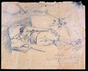 Leslie Gooldie hadnagy ágyútűz alatt alszik, 1915
