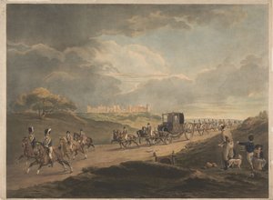 Őfelsége utazószekérén visszatér a városba Windsorból alkotó: Charles Turner