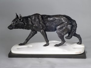 Farkaskövetés a hóban (bronz, fém és márvány) alkotó: Charles Valton