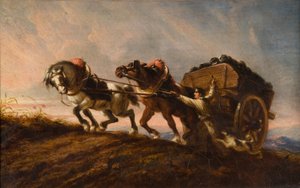 Lovak erőlködve teherben, 1864