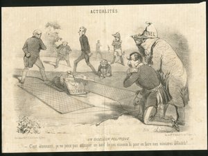 Illusztráció: Charles Vernier (? -1887) Le Charivariban - Politikai madarász - köztársasági elnök, belügyminiszter - Thiers Adolphe, III. Napóleon, Faucher Leon (1803-1854) - Portfólió alkotó: Charles Vernier