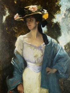 Frances Josephine Furse, a művész kék keleti kabátot viselő sógornője portréja, 1903