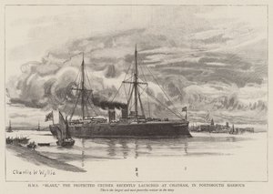 A HMS Blake, a Protected Cruiser nemrégiben indult útjára Chathamben, Portsmouth kikötőjében