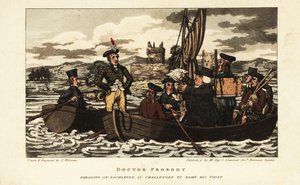 Angol turisták és skót tartándzsekiben vitorláznak a Loch Levenen a skót felföldön alkotó: Charles Williams