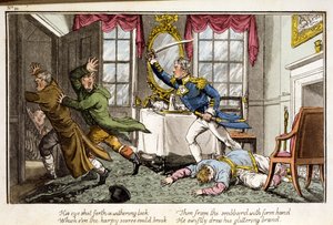 A szeme elszántan nézett ... a The Adventures of a Post Captain, by a Naval Officer, pub. 1820 (kézzel színezett aquatinta)