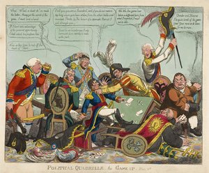 Politikai Quadrille -- a Game Up, pub. 1806 (kézzel színezett metszet)