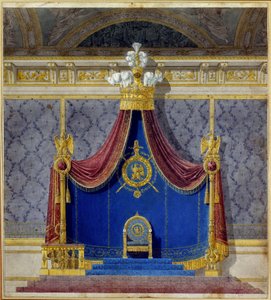 Art France: I. Napóleon trónja a Palais des Tuileries-ben, amelyet Charles Percier (1764-1838) és Pierre Francois Leonard Fontaine (1762-1853) francia építészek és lakberendezők alkottak. Magángyűjtemény alkotó: Charles and Fontaine Pierre Percier