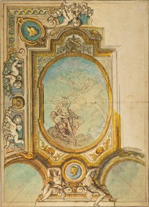 Tanulmányok egy mennyezeti díszítéshez a Psyche apoteózisával (recto); Tanulmányok egy mennyezeti díszítéshez a Psyche apoteózisával (verso). alkotó: Charles de la Fosse