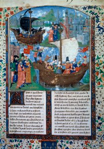 Tristan és Iseult (Isolde vagy Yseult) elhagyják Írországot, Tristan megissza a szerelmi szűrőt. Két holttestüket visszahozzák Írországba. Miniatűr kéziratból ms. 103 f.1 Tristan regénye”” címet a maine-i Charles mesternek tulajdonították. 15. század