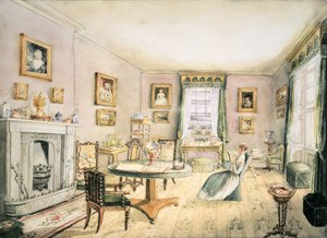 The Drawing Room, East Wood, Hay, f54 az Interiors albumból, 1843 alkotó: Charlotte Bosanquet