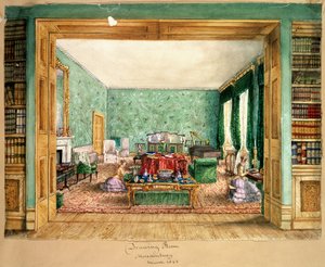 The Drawing Room at Meesdenbury, f13, An Album of Interiors, 1843 (wc papíron) alkotó: Charlotte Bosanquet
