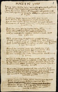 Charlotte Bronte verse. A "Matin" című vers autográf, törlésekkel ellátott hiteles másolata. november 12. 1830, Haworth, co. York: 1830. Haworth, co. York.