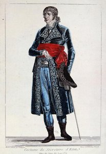 Egy államtitkár jelmeze a franciaországi első köztársaság konzulátusa idején (1799-1804), 1800 körül (színes metszet) alkotó: Chataignier Chataignier