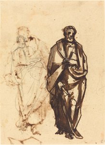 Drapírozott figura bottal