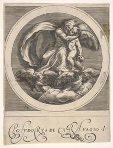 Jupiter, két sas fölött ülve Ámort ölelve, kerek kompozíció egy sorozatból..., kb. 1590.