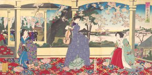 Táncparti: Cseresznyevirág-nézés az Ueno Tobukai Ueno oka yuran no z...-ban, 1887. március.