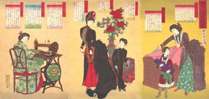 Udvari hölgyek nyugati ruhákat varrnak Jokan yofuku saiho no zu, 1887. augusztus 23.,..., augusztus 23.