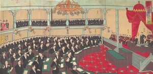 Illusztráció: A Kortársak Háza birodalmi gyűlése Teikoku gikai kizokuin no zu..., 1890.