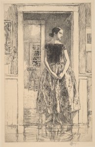 Lány modern ruhában alkotó: Childe Hassam