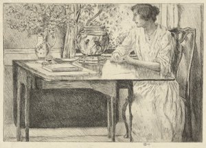 The Colonial Table (Holley House, Cos Cob) (recto); Táj pajtával (fordítva) alkotó: Childe Hassam