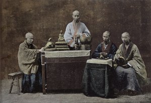 Egy csoport kínai bonz; metszette és nyomta Gilot; 1896 a kínai iskola által, (19. század) alkotó: Chinese School