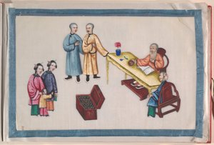 Album, 19. század vége (tizenkét lapból álló album; tinta és színes tintapapírra, vörös damasztba kötve) alkotó: Chinese School