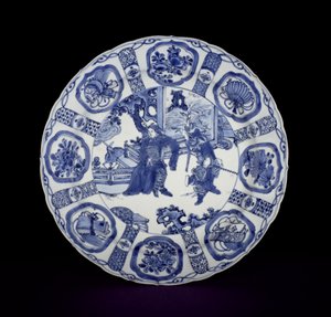 Harcosokkal festett kék-fehér kraak edény, Wanli, 1590-1610 (porcelán)