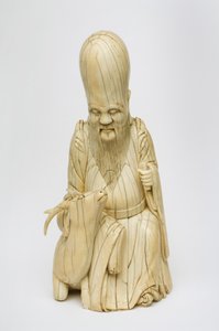 Shou Xing faragott elefántcsont figurája szarvassal ülve, 1580-1644 körül alkotó: Chinese School