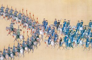 Qianlong császár áttekintése a nagy seregszemléről, kézi tekercs alkotó: Chinese School