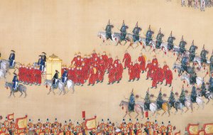 Qianlong császár áttekintése a nagy seregszemléről, kézi tekercs alkotó: Chinese School